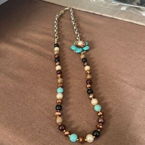 Unique Vintage Beaded Necklace with Floral Accent